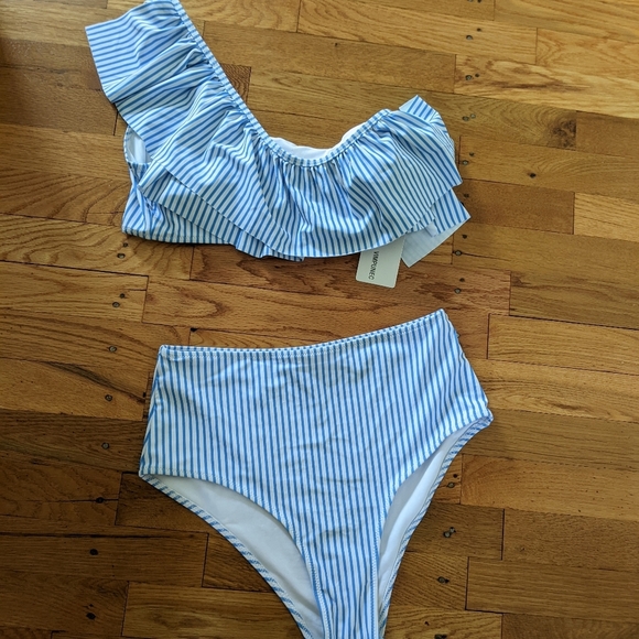 NWT VIMPUNEC Striped Ruffle Bikini - Picture 1 of 10